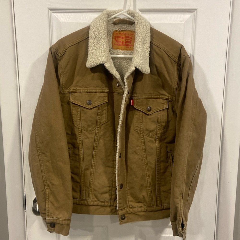 Levi’s Tan Sherpa Lined Canvas Jacket Size Small